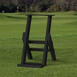 Folding Golf Club Bag Stand from Designer Golf. Made from durable and sustainable materials. Easily portable. Holds heavy golf club bags.
