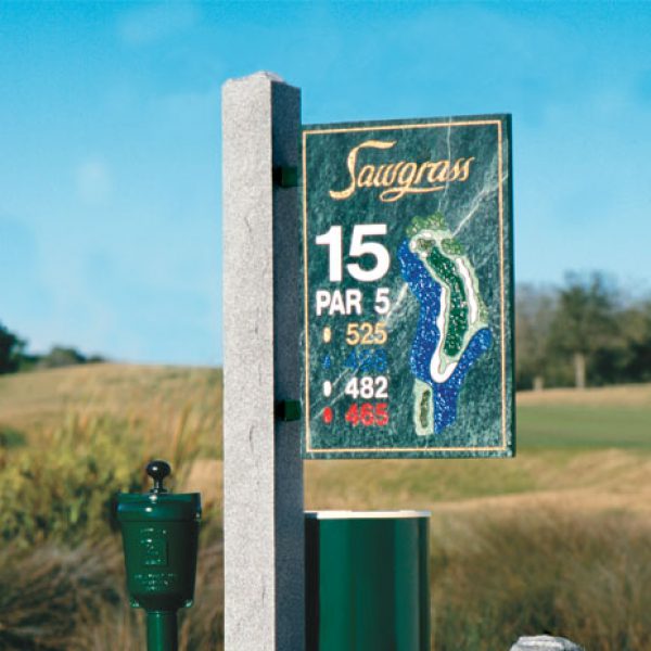 Golf Tee Sign - Granite Golf Tee Sign Side Mounted To A Post