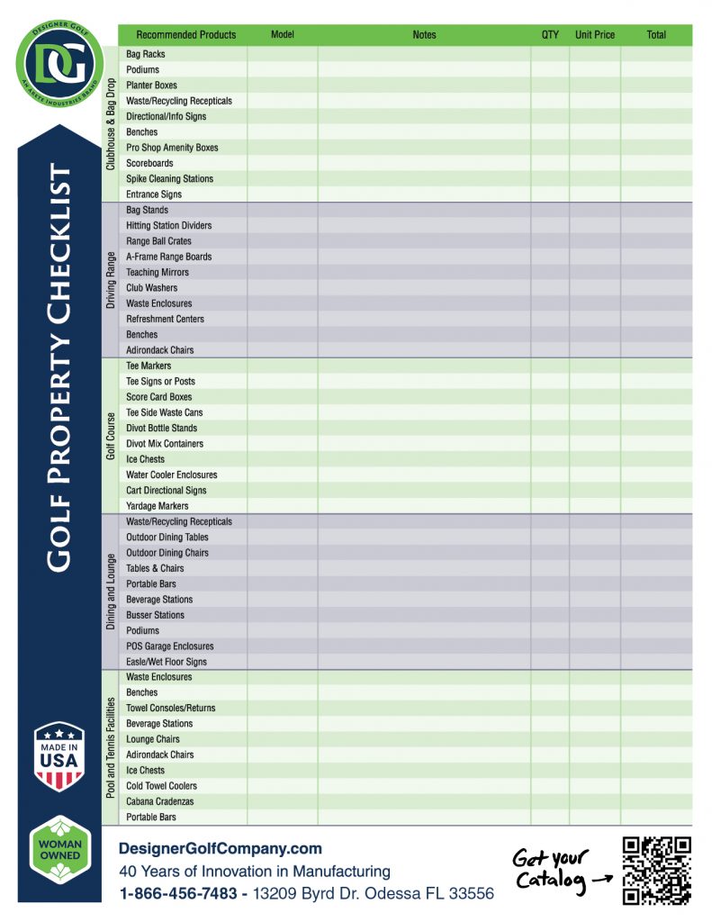 Golf Property Checklist - Designer Golf Products